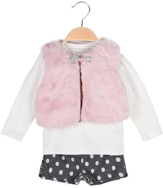 Miss Image Gilet peloso + maglietta + shorts Completi 0-36 M bambina Rosa taglia 12M