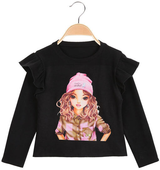 Solada Maglia da bambina in pile con maniche a volant T-Shirt Manica Lunga bambina Nero taglia 04