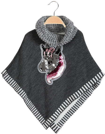 Solada Poncho da bambina in maglia con unicorno di paillettes Coprispalle bambina Grigio taglia 14