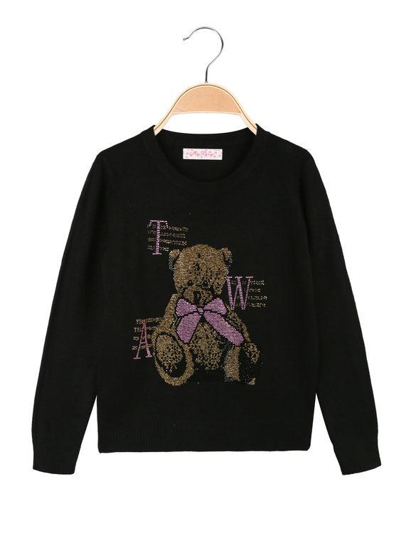 Miss Brum Pullover bimba in maglia con strass Pullover bambina Nero taglia 04