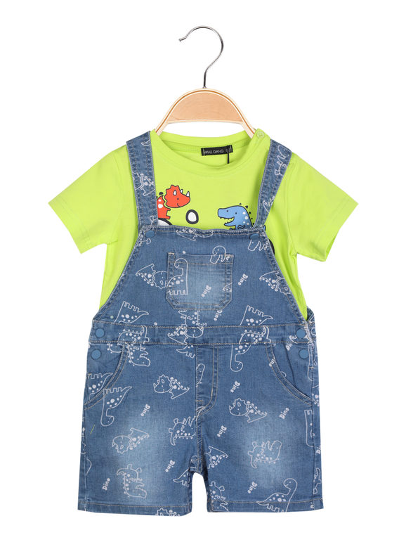 Small Gang Salopette corta in jeans da neonato con t-shirt Completi 0-36 M bambino Verde taglia 12M