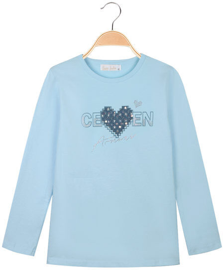 Sweet T-shirt da bambina a maniche lunghe con stampa e strass T-Shirt Manica Lunga bambina Blu taglia 12