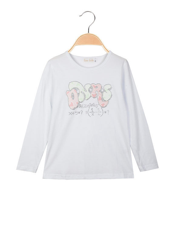 Sweet T-shirt da bambina a maniche lunghe con strass T-Shirt Manica Lunga bambina Bianco taglia 12