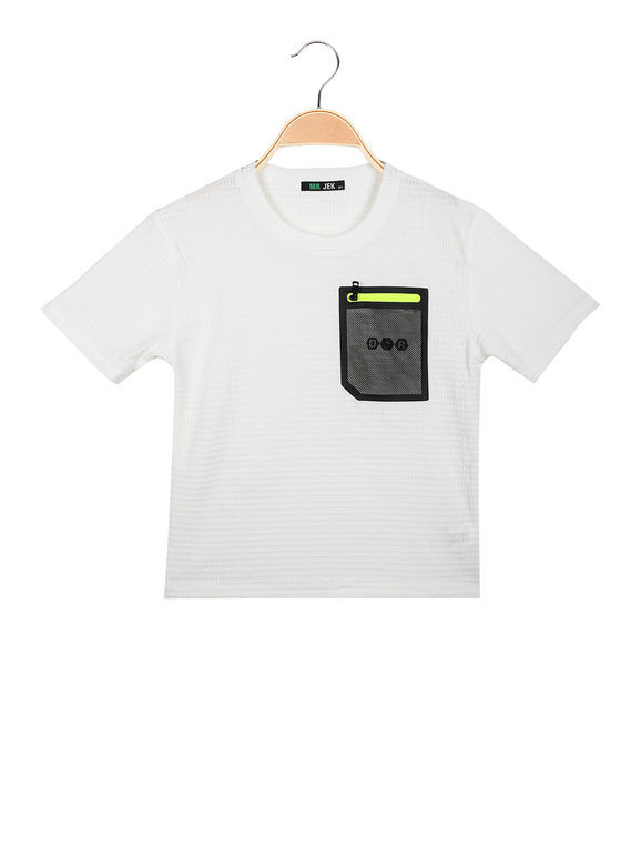 Mr Jek T-shirt da bambino con taschino a rete T-Shirt Manica Corta bambino Bianco taglia 16