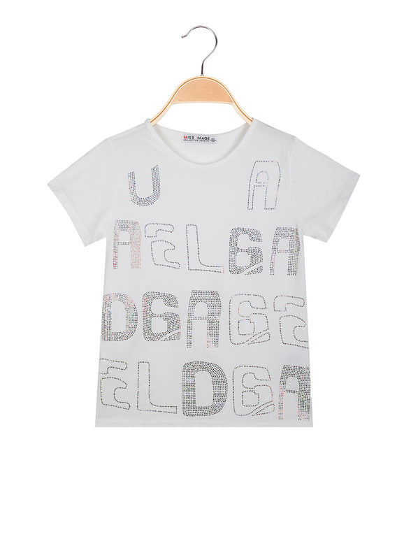 Miss Image T-shirt da ragazza con scritte di strass T-Shirt Manica Corta bambina Bianco taglia 12