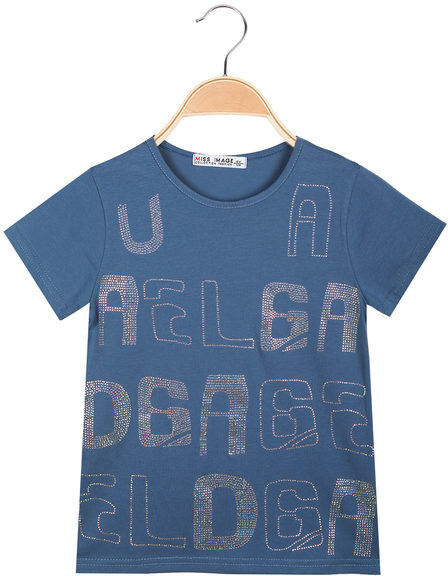 Miss Image T-shirt da ragazza con scritte di strass T-Shirt Manica Corta bambina Blu taglia 14