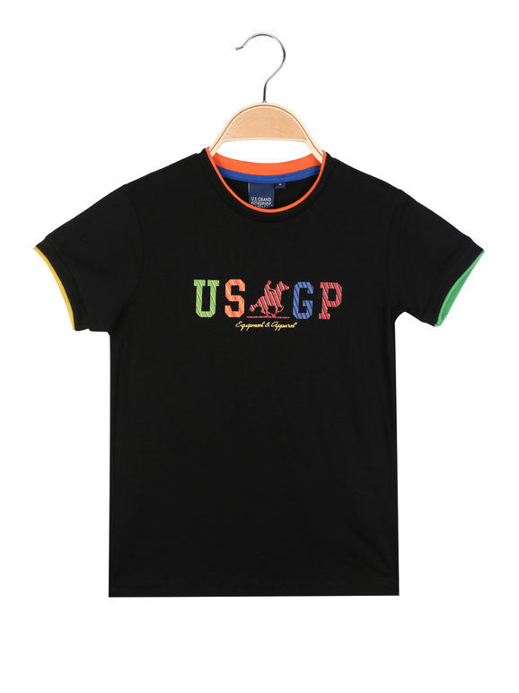 U.S. Grand Polo T-shirt da ragazzo con scritta colorata T-Shirt Manica Corta bambino Nero taglia 12