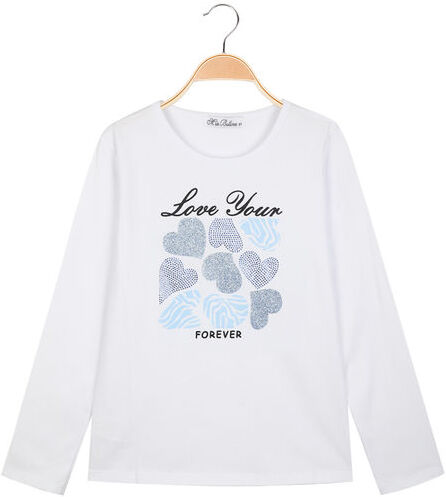 Miss Bellina T-shirt in cotone da bambina a manica lunga T-Shirt Manica Lunga bambina Bianco taglia 12