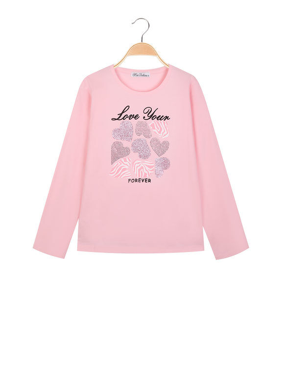 Miss Bellina T-shirt in cotone da bambina a manica lunga T-Shirt Manica Lunga bambina Rosa taglia 12