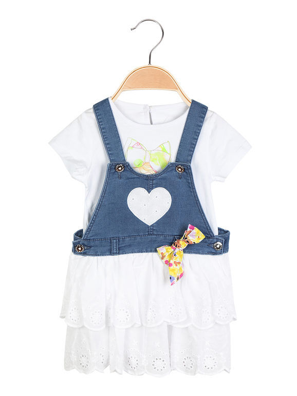 Sweet Vestitino da neonata in jeans con t-shirt Completi 0-36 M bambina Bianco taglia 18M