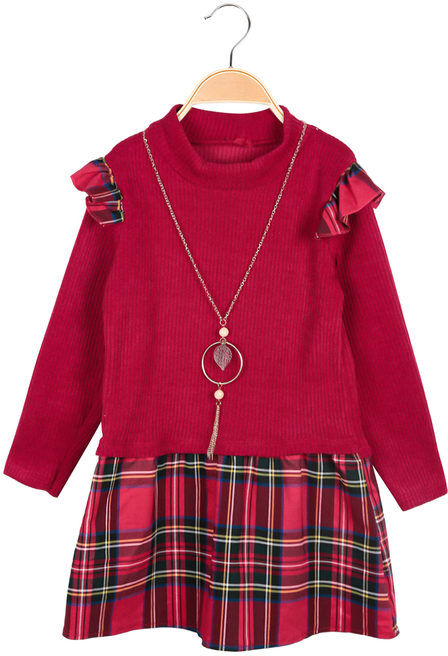 Solada Vestito da bambina scozzese con collana Vestiti bambina Rosso taglia 10