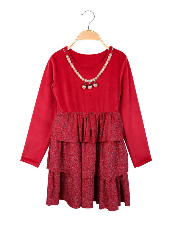 Solada Vestito in ciniglia da bambina con balze e collana Vestiti bambina Rosso taglia 12