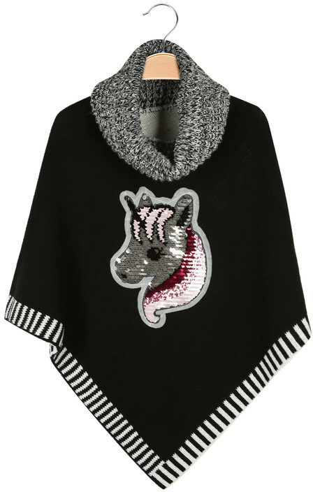 Solada Poncho in maglia da bambina con unicorno Maglioni bambina Nero taglia 14