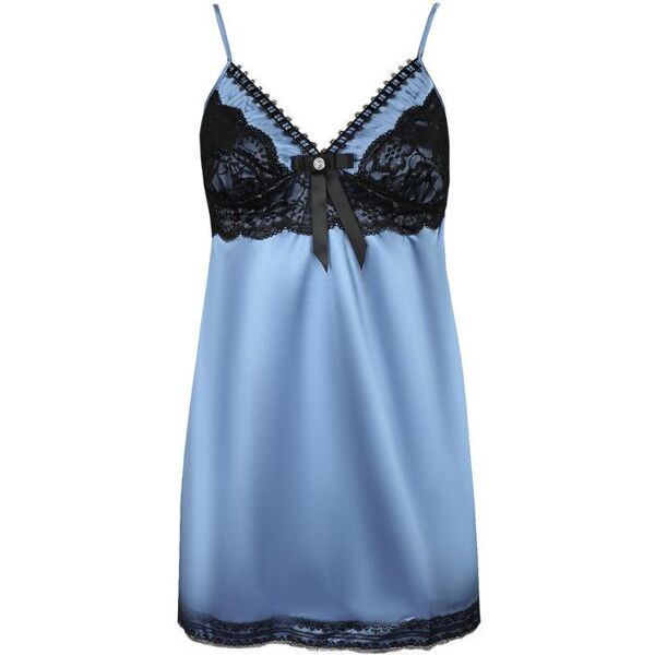 solada babydoll in raso con pizzo + perizoma intimo sexy donna blu taglia unica