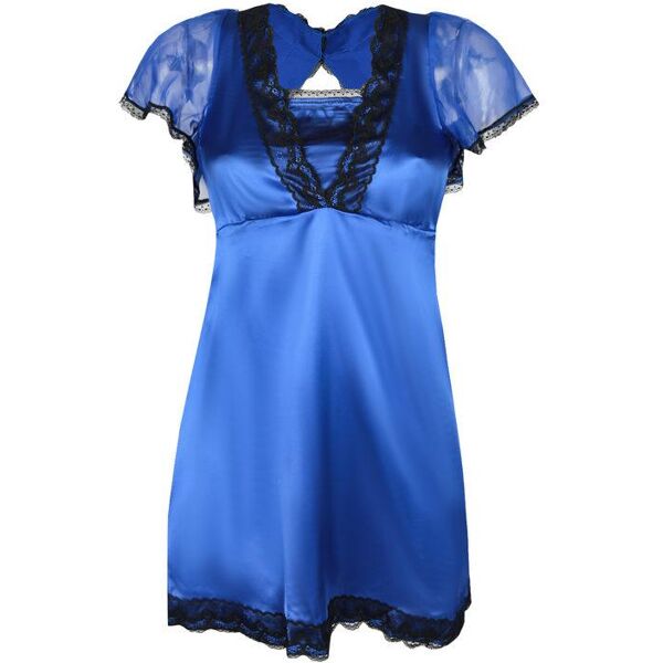 solada babydoll in raso con pizzo + perizoma intimo sexy donna blu taglia unica