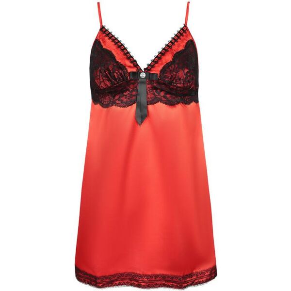 solada babydoll in raso con pizzo + perizoma intimo sexy donna rosso taglia unica