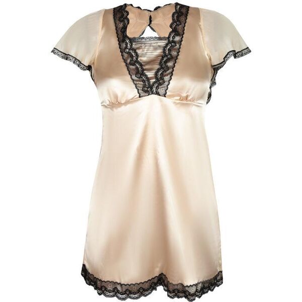 solada babydoll in raso con pizzo + perizoma intimo sexy donna beige taglia unica