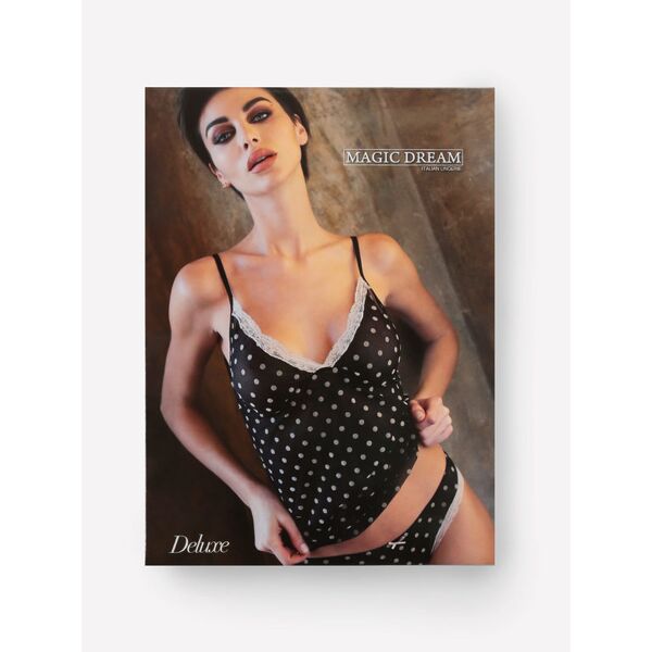 magic dream coordinato intimo top+slip a pois completi intimi donna nero taglia s