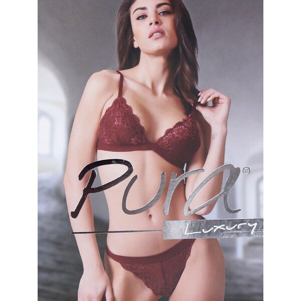 pura p0699c triangolo imbottito + brasiliano in pizzo completi intimi donna rosso taglia 03