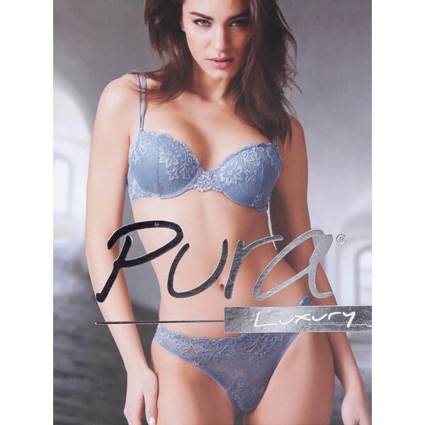 pura p0700c push up graduato + brasiliano in pizzo completi intimi donna blu taglia 02