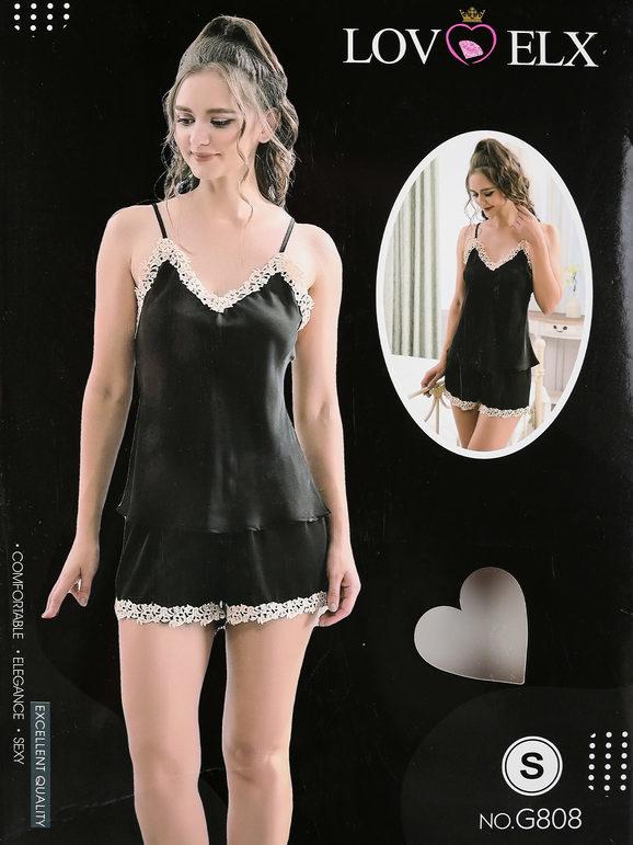 lovelx set pigiama donna effetto raso pigiami donna nero taglia l