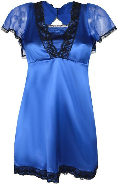 Solada Babydoll in raso con pizzo + perizoma Intimo Sexy donna Blu taglia Unica