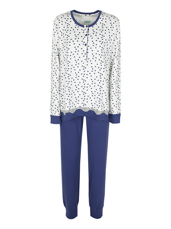 Infiore Camicia da notte manica lunga a pois donna Pigiami donna Blu taglia 44