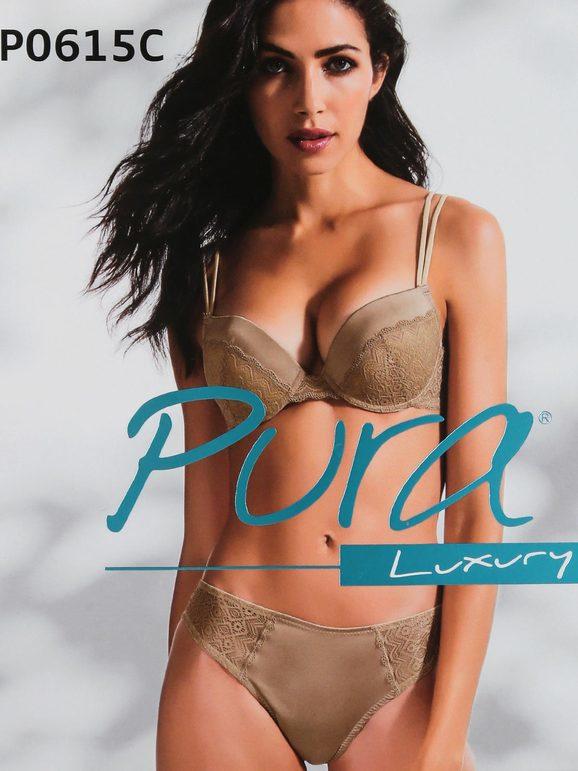 Pura Luxury P0615C completo intimo con reggiseno push up graduato + brasiliano Completi Intimi donna Marrone taglia 04