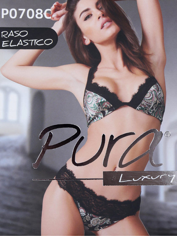 Pura P0708C Bralette imbottita + brasiliano in raso Completi Intimi donna Nero taglia 03