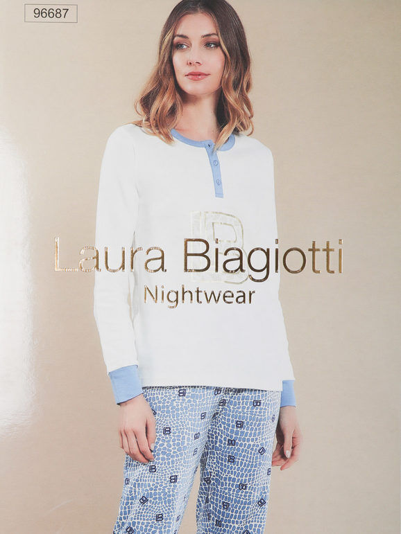 Laura Biagiotti Pigiama donna in cotone con fantasia animalier Pigiami donna Bianco taglia M