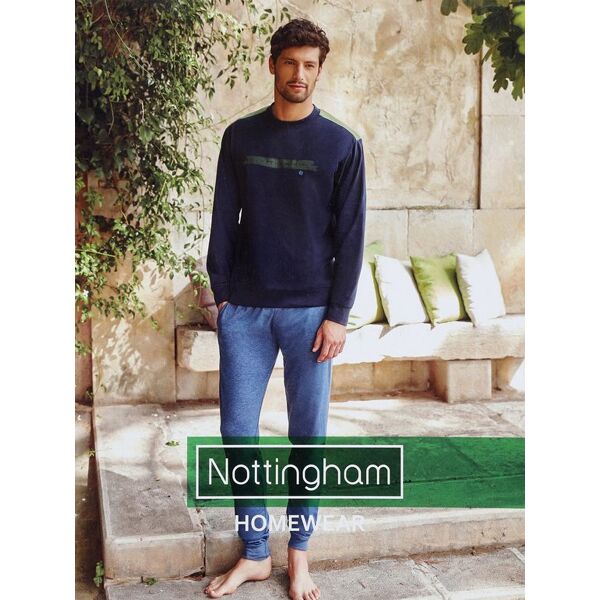 nottingham pigiama lungo da uomo in cotone jersey pigiami uomo blu taglia m