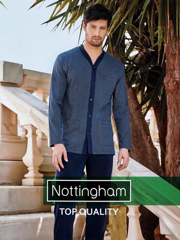 Nottingham Pigiama aperto da uomo in cotone jersey Pigiami uomo Blu taglia L