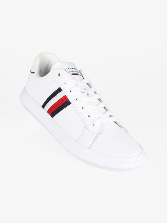 Tommy Hilfiger Corporate Leather Cup Stripes Sneakers in pelle da uomo Sneakers Basse uomo Bianco taglia 46