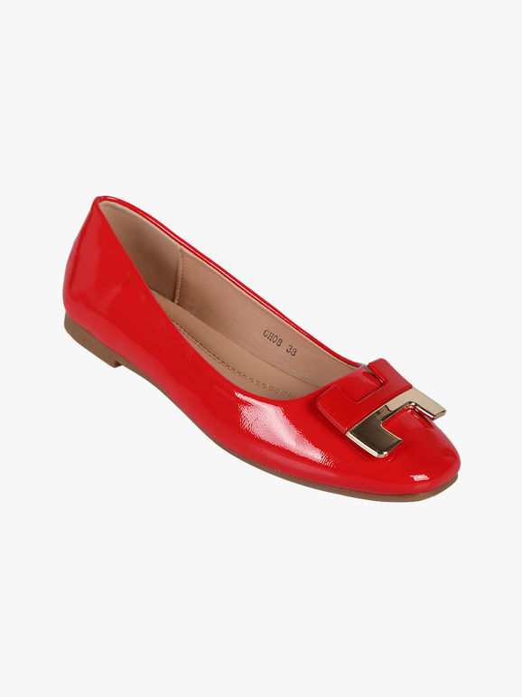 la flor Ballerine donna lucide con punta squadrata Ballerine donna Rosso taglia 36