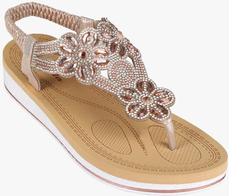 Renda Sandali infradito slip on con strass da donna Sandali con Zeppa donna Beige taglia 38