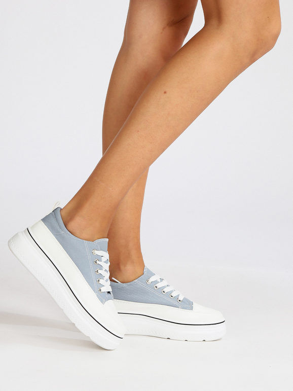 Renda Sneakers donna in tela con platform Sneakers con Zeppa donna Blu taglia 40