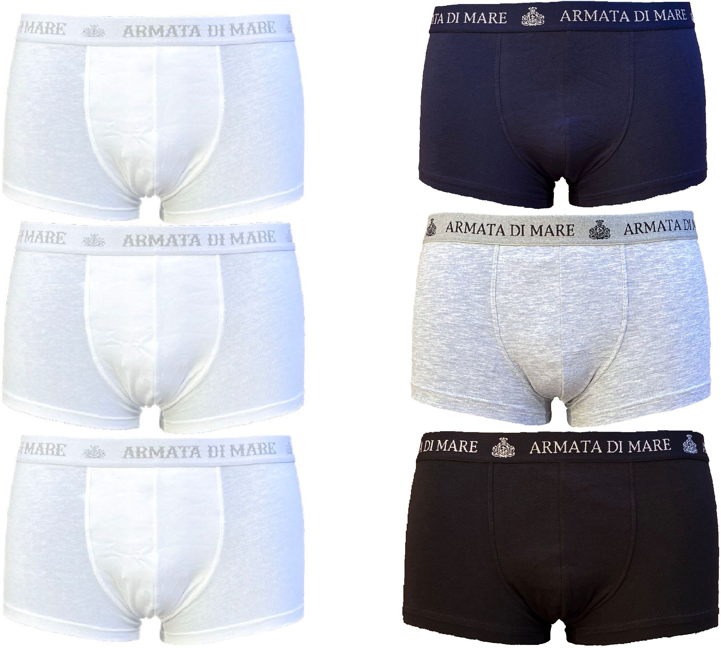 Armata di Mare 6 Boxer uomo in cotone elasticizzato con scritta