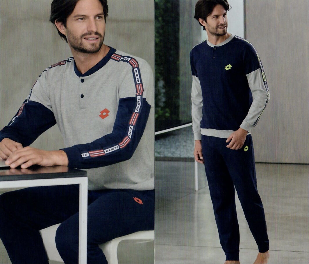 Lotto Pigiama da uomo serafino manica lunga con polsino in cotone Lotto Pigiama da uomo serafino manica lunga con polsino in cotone