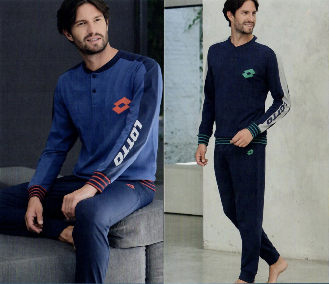 Lotto Pigiama da uomo serafino manica lunga con polsino in cotone Lotto Pigiama da uomo serafino manica lunga con polsino in cotone