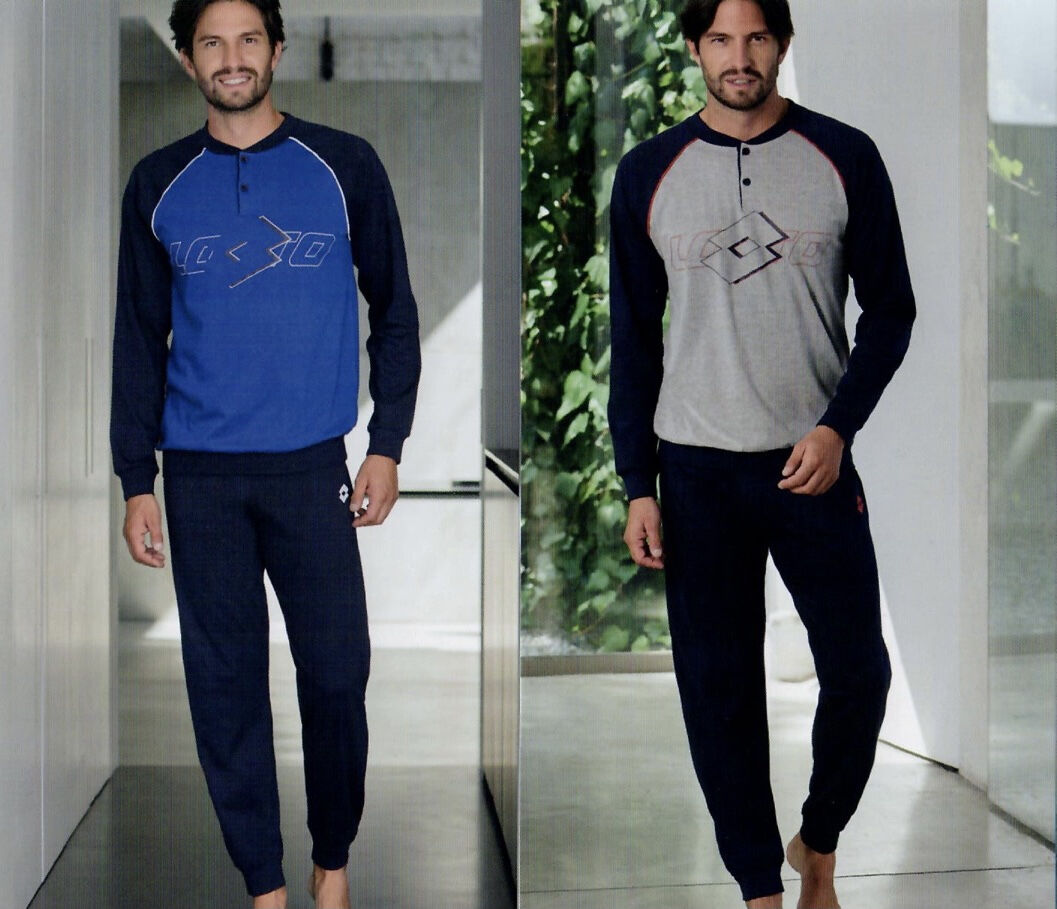 Lotto Pigiama da uomo serafino manica lunga con polsino in cotone Lotto Pigiama da uomo serafino manica lunga con polsino in cotone