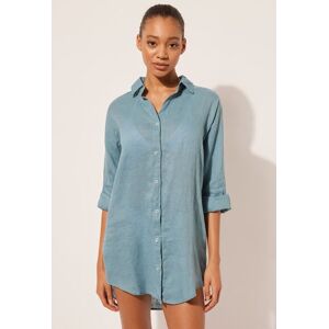 Calzedonia Abito Camicia in Lino Donna Azzurro S