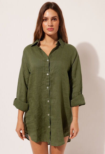 Calzedonia Abito Camicia in Lino Donna Verde S