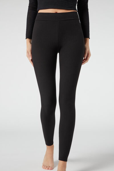 Calzedonia Leggings con Cashmere a Coste Donna Nero XL