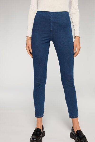 Calzedonia Leggings in Denim Skinny a Vita Alta Donna Blu XS