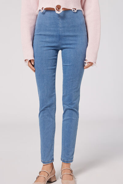 Calzedonia Leggings in Denim Skinny a Vita Alta Donna Azzurro M