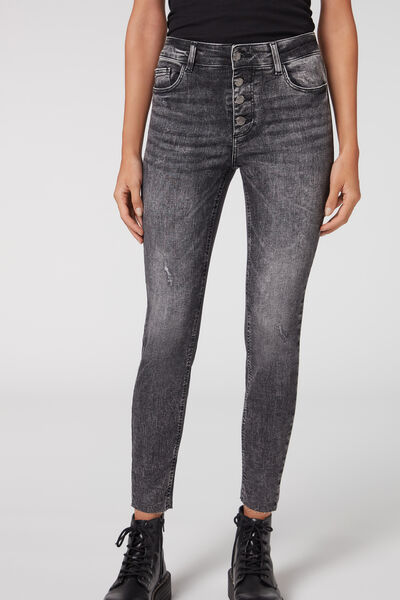 Calzedonia Jeans Super Skinny con Bottoni Donna Grigio Scuro M