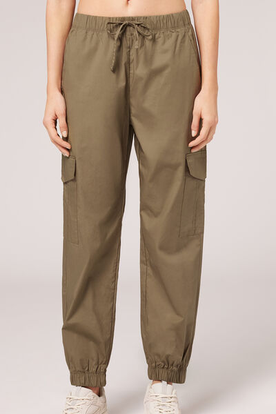 Calzedonia Pantaloni Cargo con Coulisse Donna Verde M