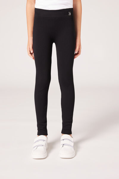 Calzedonia Leggings a Costine da Bambina Bambina Nero 11-12