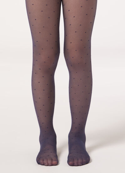 Calzedonia Collant a Retina 30 Denari a Pois da Bambina Bambina Blu 10-13