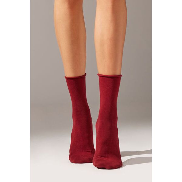 calzedonia calzini corti in cotone senza elastico donna rosso 39-41